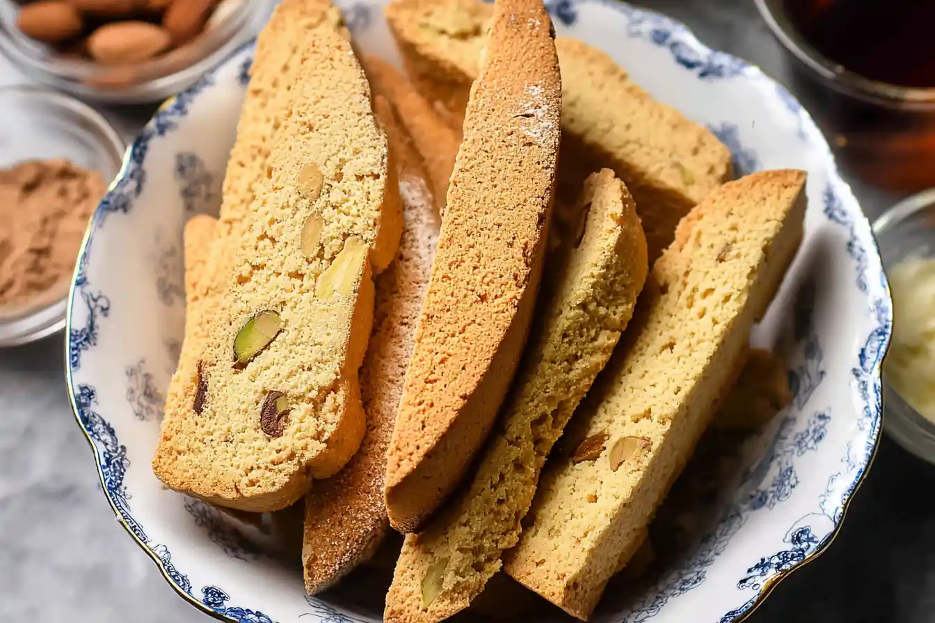 A plate of golden-brown, freshly baked biscotti, perfect for inspiring a delicious Biscotti Recipe.