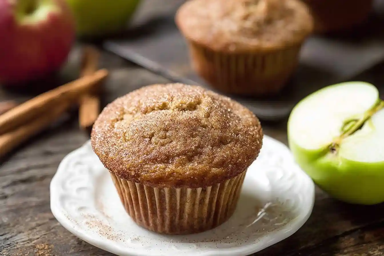 A close-up view of freshly baked, golden-brown muffins dusted with cinnamon sugar on a wire cooling rack, highlighting the delicious outcome of the Applesauce Muffin Recipe.