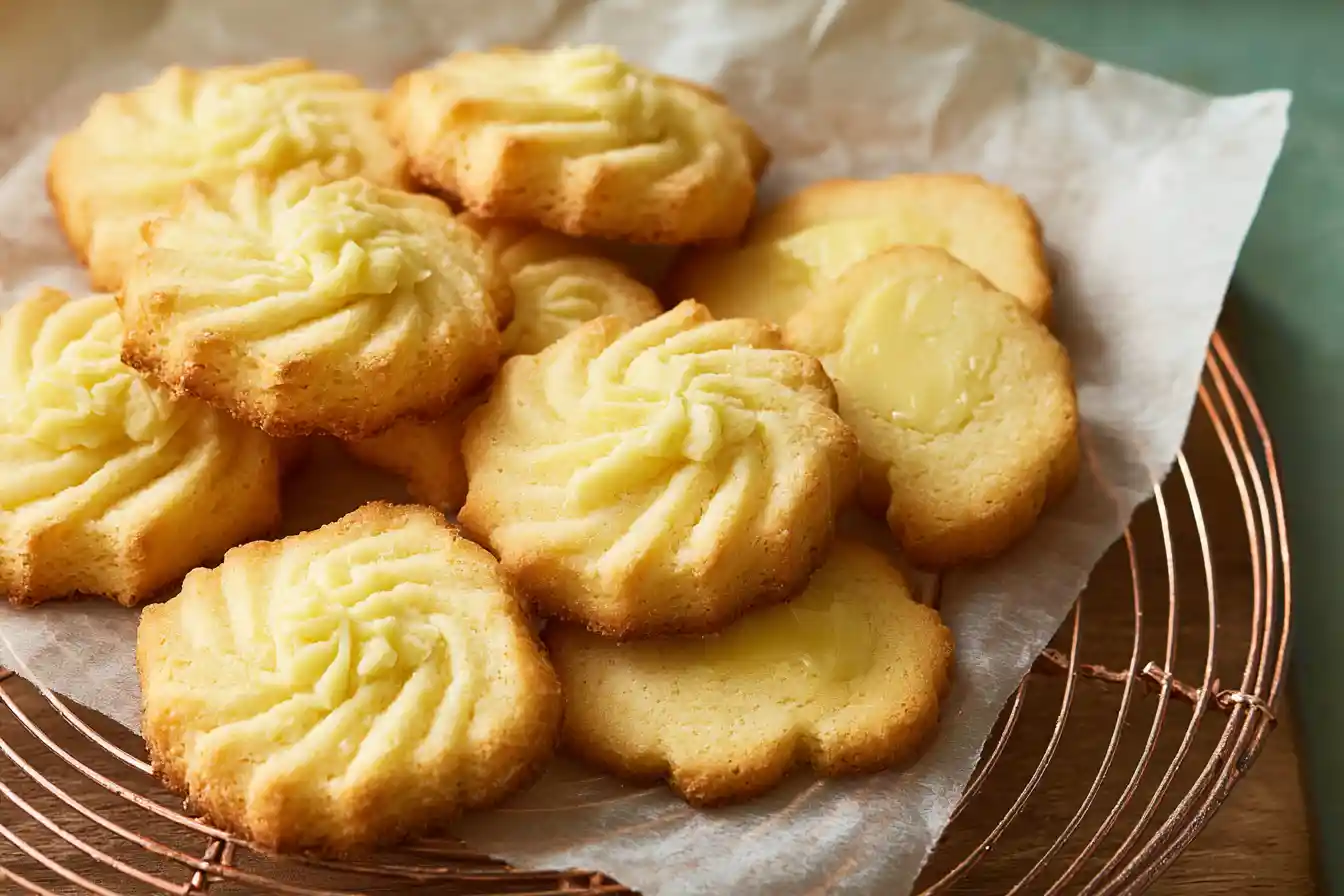 A close-up shows a perfectly golden-brown Butter Biscuit with a slightly crumbly texture.