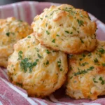 A close-up shot of several golden-brown Cheddar Bay Biscuits, glistening with butter and sprinkled with parsley, arranged on a rustic plate.