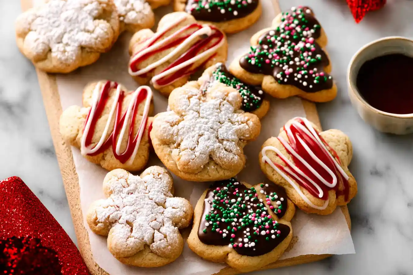 A festive display of intricately decorated gingerbread men, stars, and snowflakes, showcasing inspiration for delicious Christmas cookie recipes.