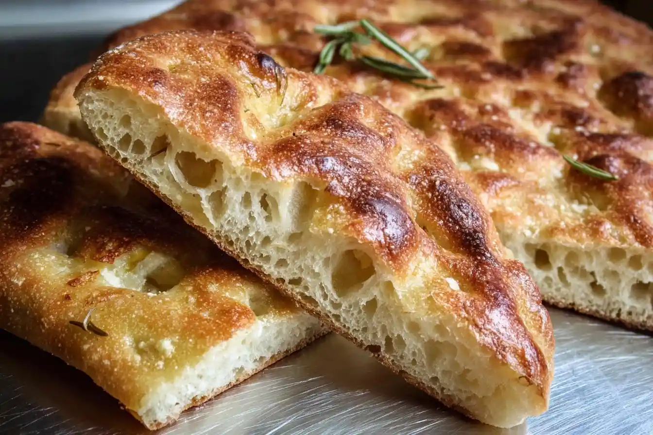 A close-up of a sliced piece of homemade {{ $('Fetch Recipe Data').first().json["Main Keyword"] }}, showing its golden-brown, dimpled crust and airy interior.