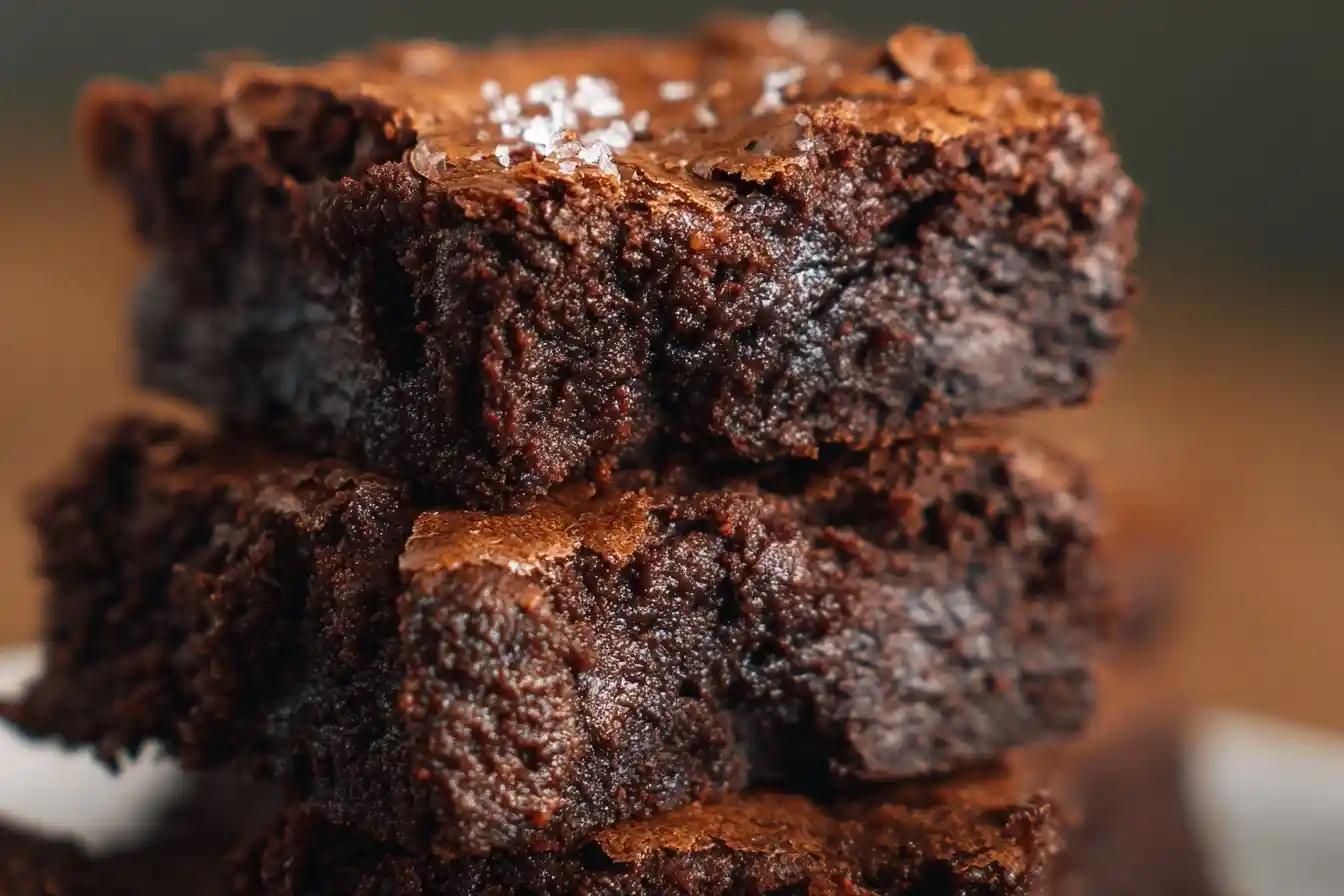 A close-up stack of rich, {{ $('Fetch Recipe Data').first().json["Main Keyword"] }} with a crackly top, sprinkled with flaky sea salt.