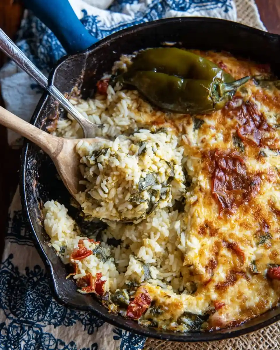 A wooden spoon lifting a serving of {{ $('Fetch Recipe Data').first().json["Main Keyword"] }} from a cast iron skillet.