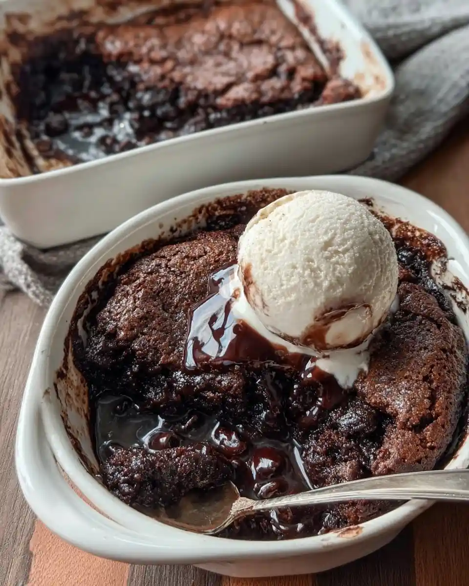 A spoonful of warm {{ $('Fetch Recipe Data').first().json["Main Keyword"] }} with melting vanilla ice cream.