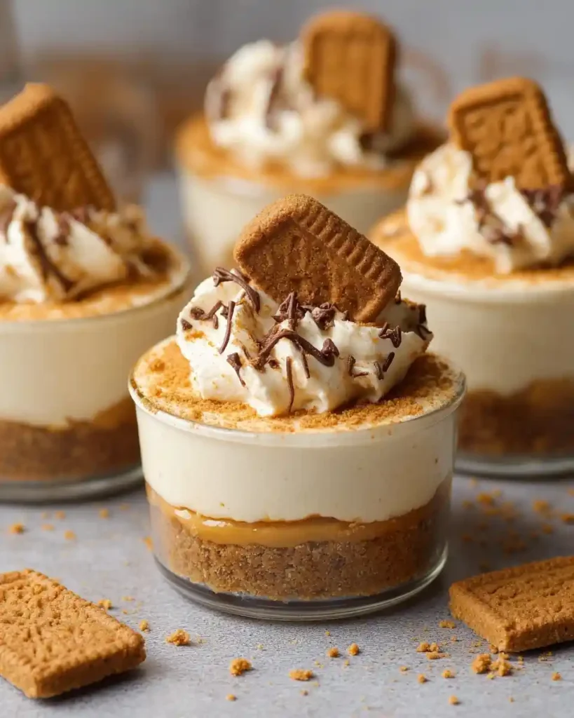 Close-up of layered {{ $('Fetch Recipe Data').first().json["Main Keyword"] }} topped with whipped cream and a spiced cookie.
