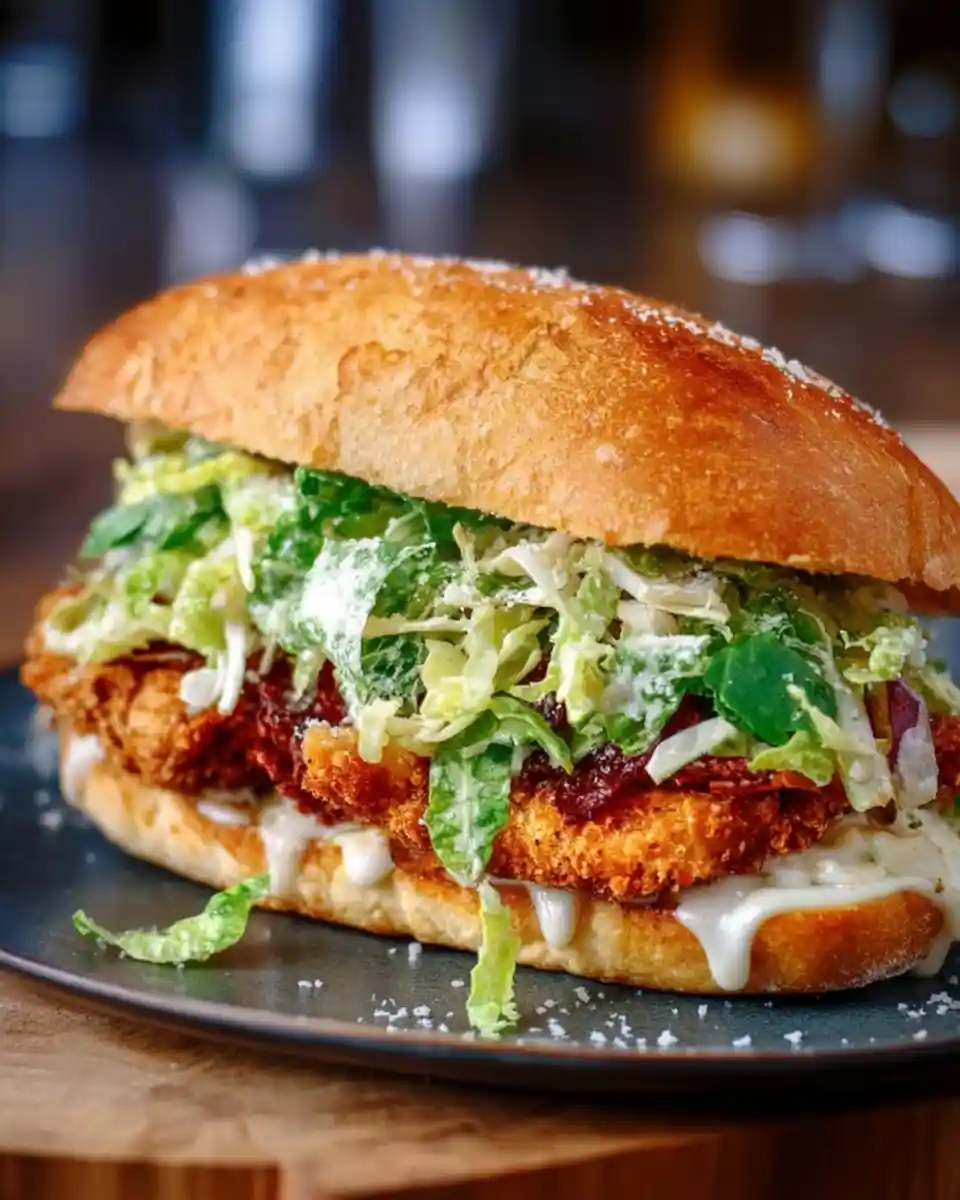 A delicious {{ $('Fetch Recipe Data').first().json["Main Keyword"] }} with crispy chicken and fresh lettuce.