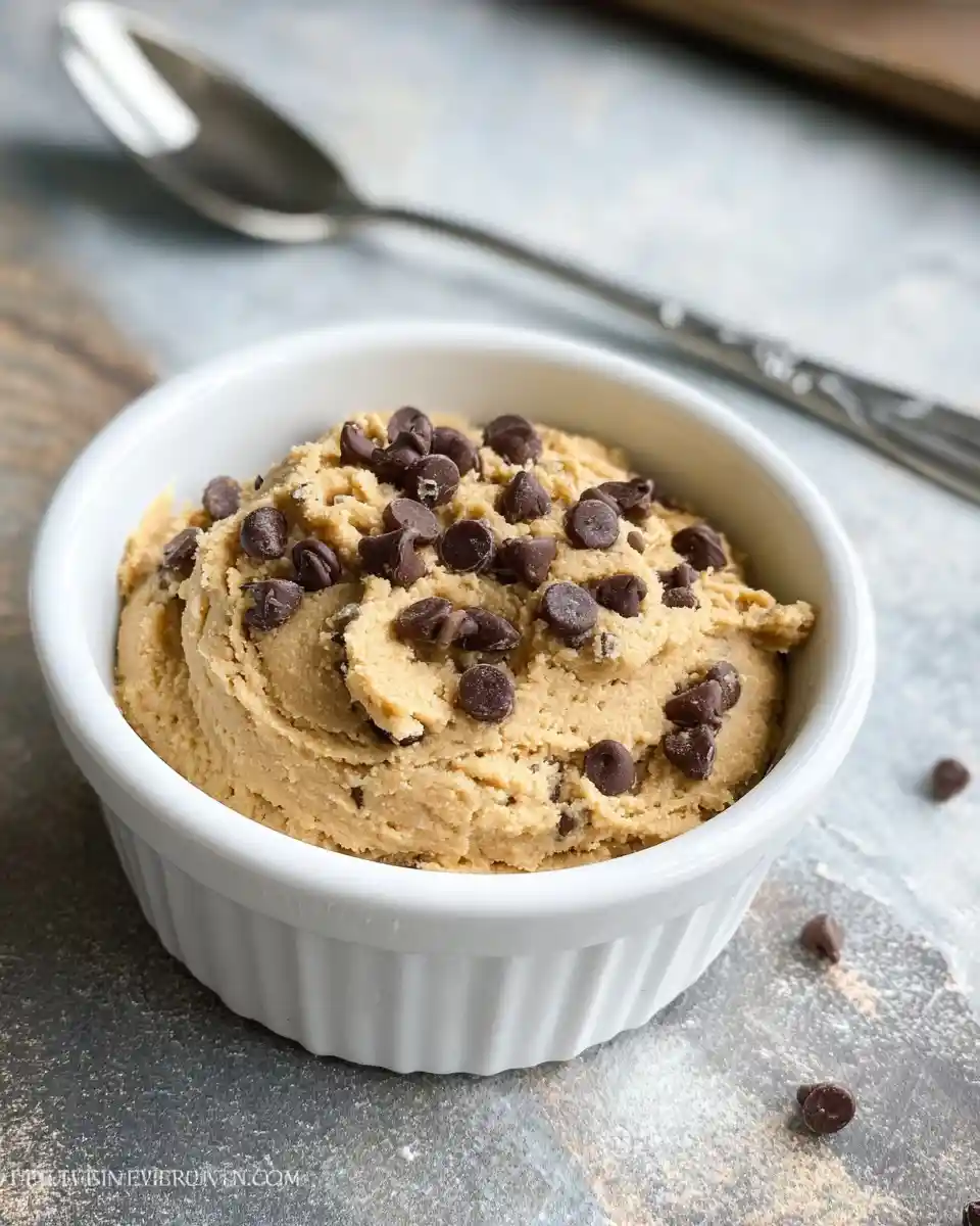 A white bowl filled with {{ $('Fetch Recipe Data').first().json["Main Keyword"] }} and chocolate chips.