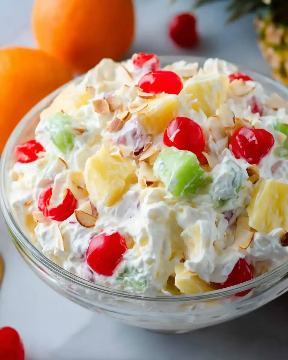 Creamy {{ $('Fetch Recipe Data').first().json["Main Keyword"] }} in a glass bowl with cherries.