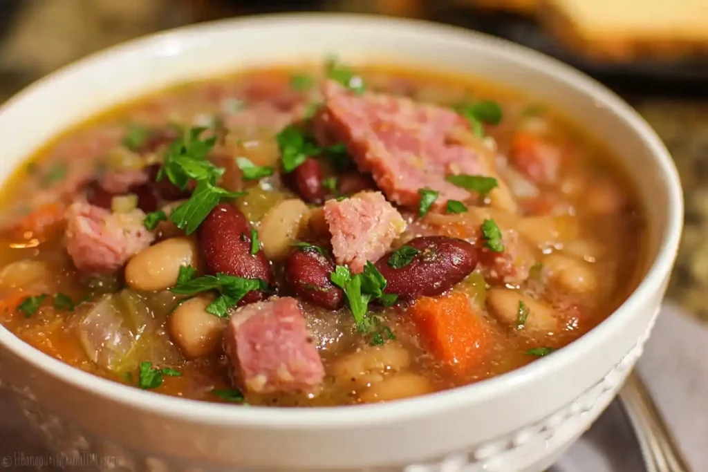 A comforting bowl of {{ $('Fetch Recipe Data').first().json["Main Keyword"] }} with savory ham and fresh parsley.