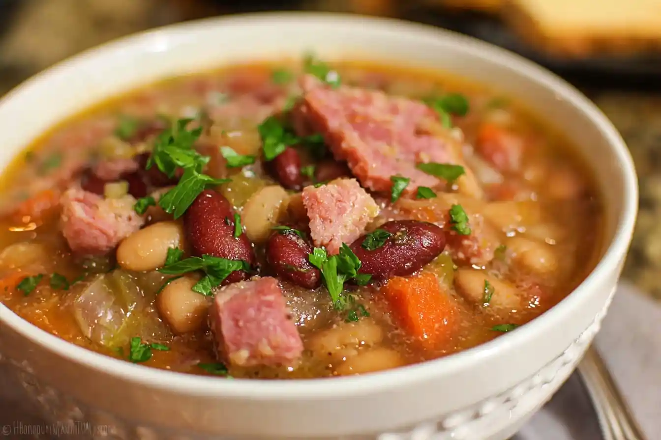 A comforting bowl of {{ $('Fetch Recipe Data').first().json["Main Keyword"] }} with savory ham and fresh parsley.