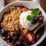 Delicious Apple Blueberry Crisp topped with oats and cinnamon