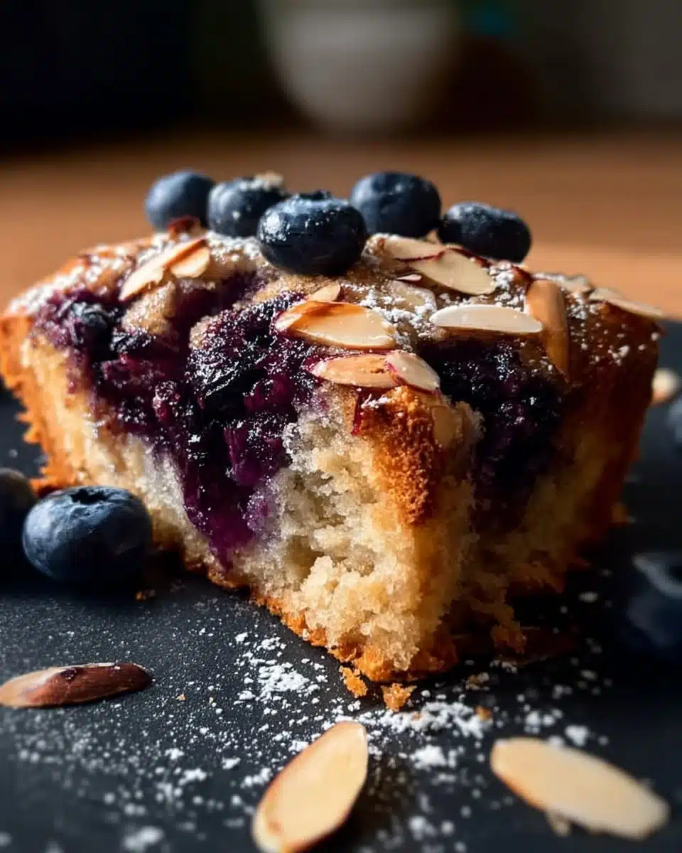 Delicious Blueberry Almond Snack Cake fresh out of the oven