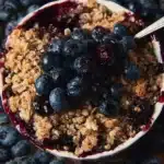 Delicious homemade blueberry crisp with a crunchy topping and fresh blueberries