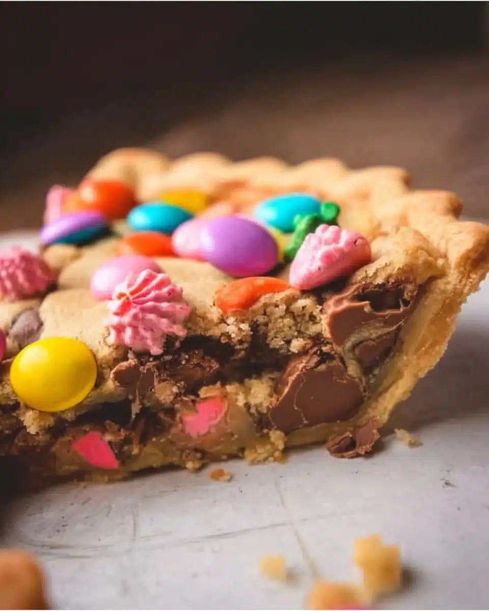 Delicious Candy Cookie Pie with colorful candy and cookie layers