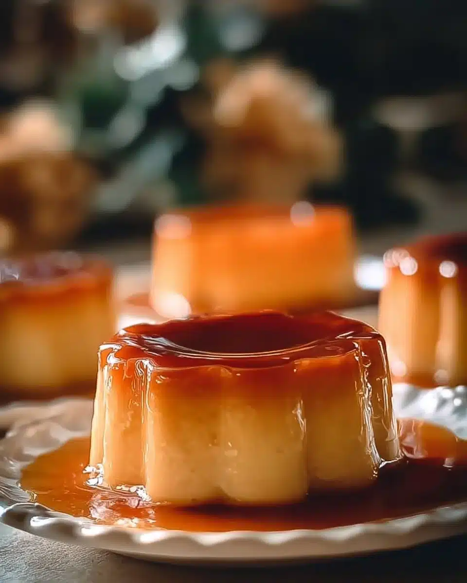 Delicious caramel flan dessert cups topped with caramel sauce