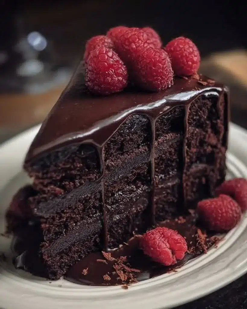 Delicious homemade chocolate cake with rich frosting and decorative toppings