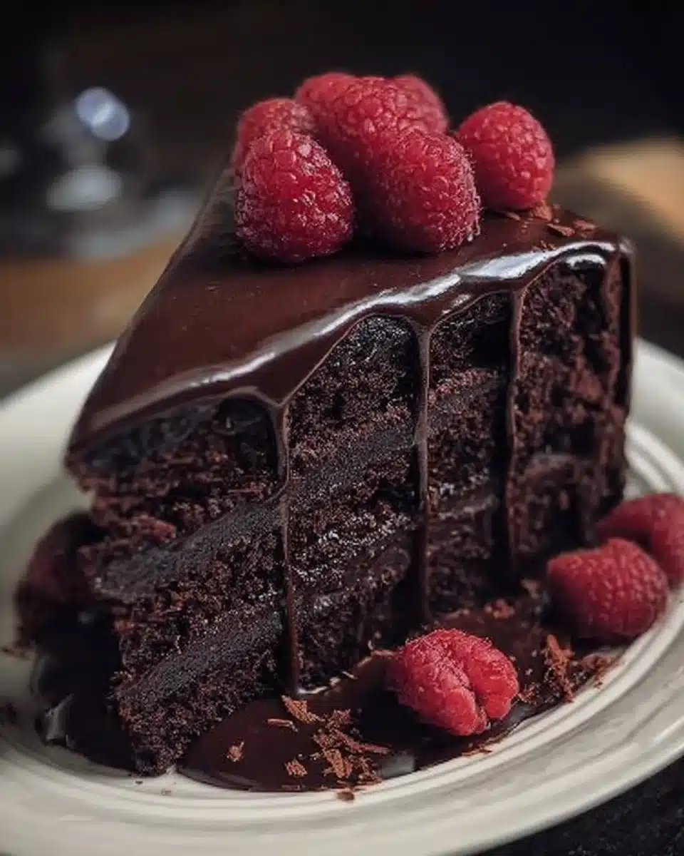 Delicious homemade chocolate cake with rich frosting and decorative toppings