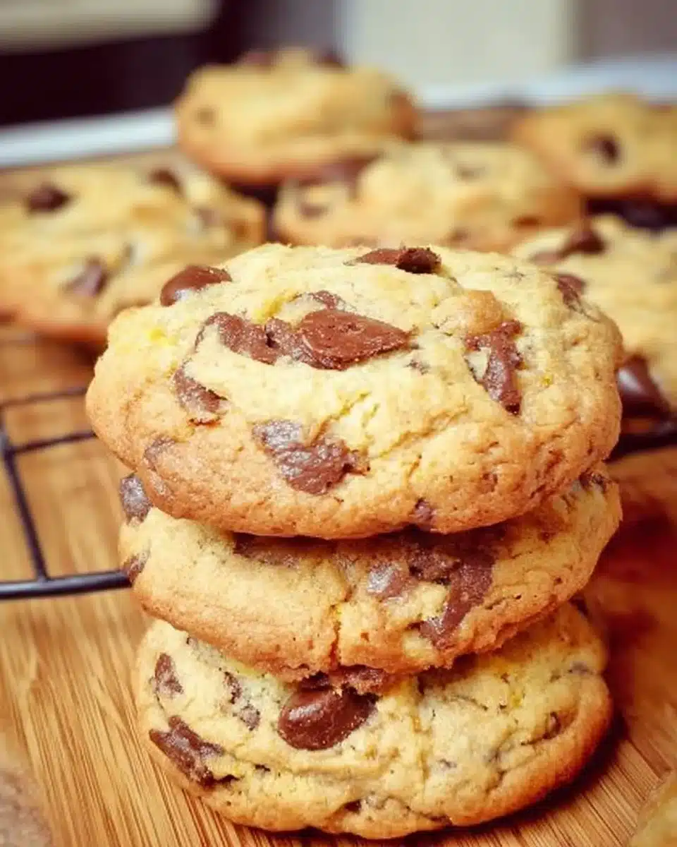 Freshly baked chocolate chip cookies on a cooling rack