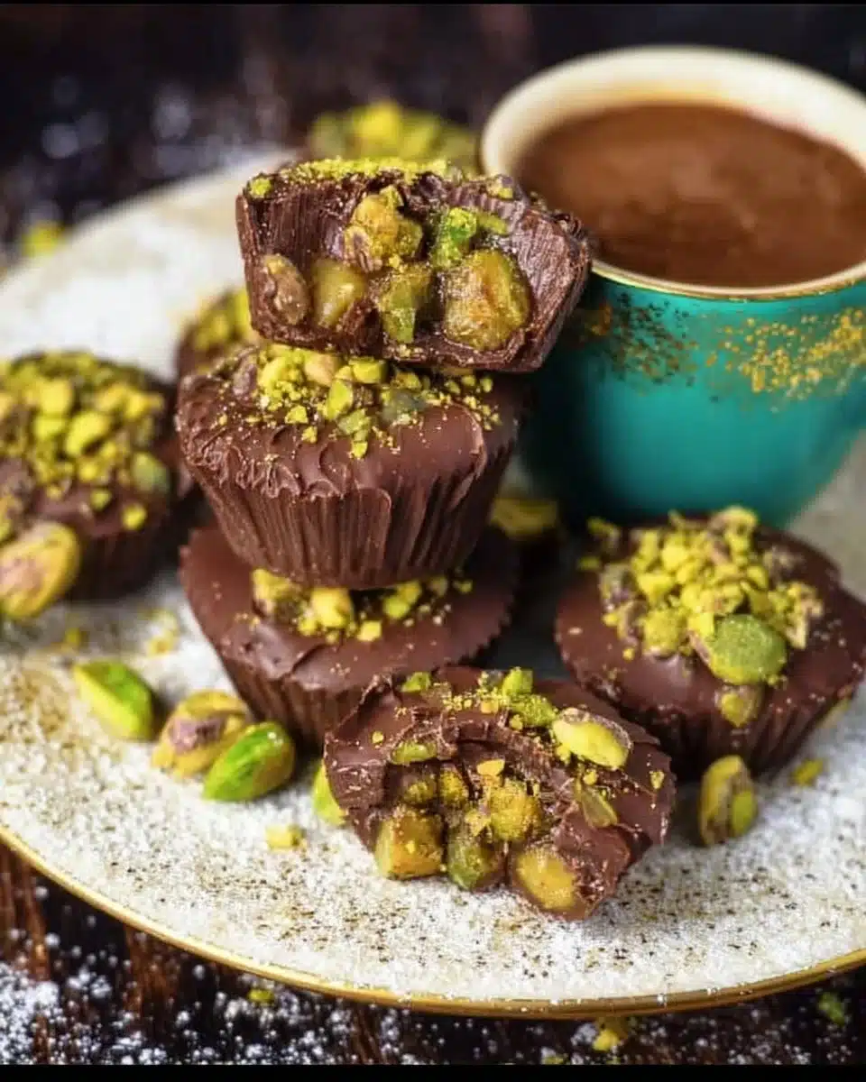 Delicious Dubai Chocolate Pistachio Cups with rich chocolate and crunchy pistachios