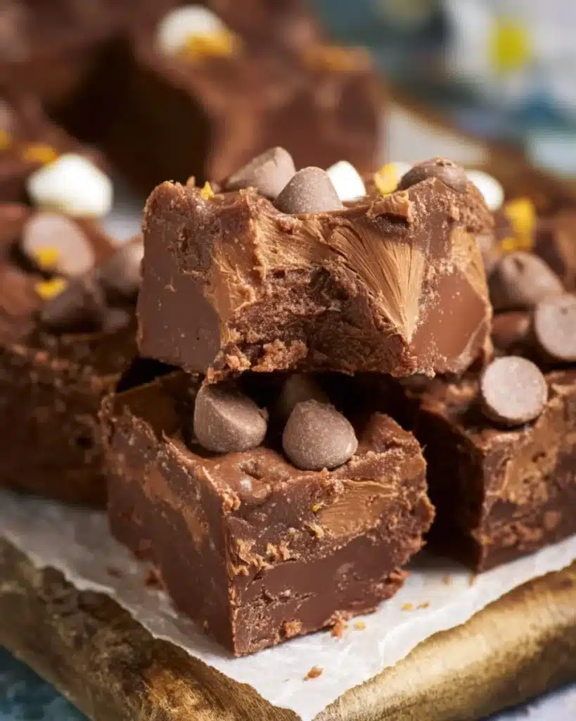Delicious easy microwave chocolate fudge ready to enjoy.