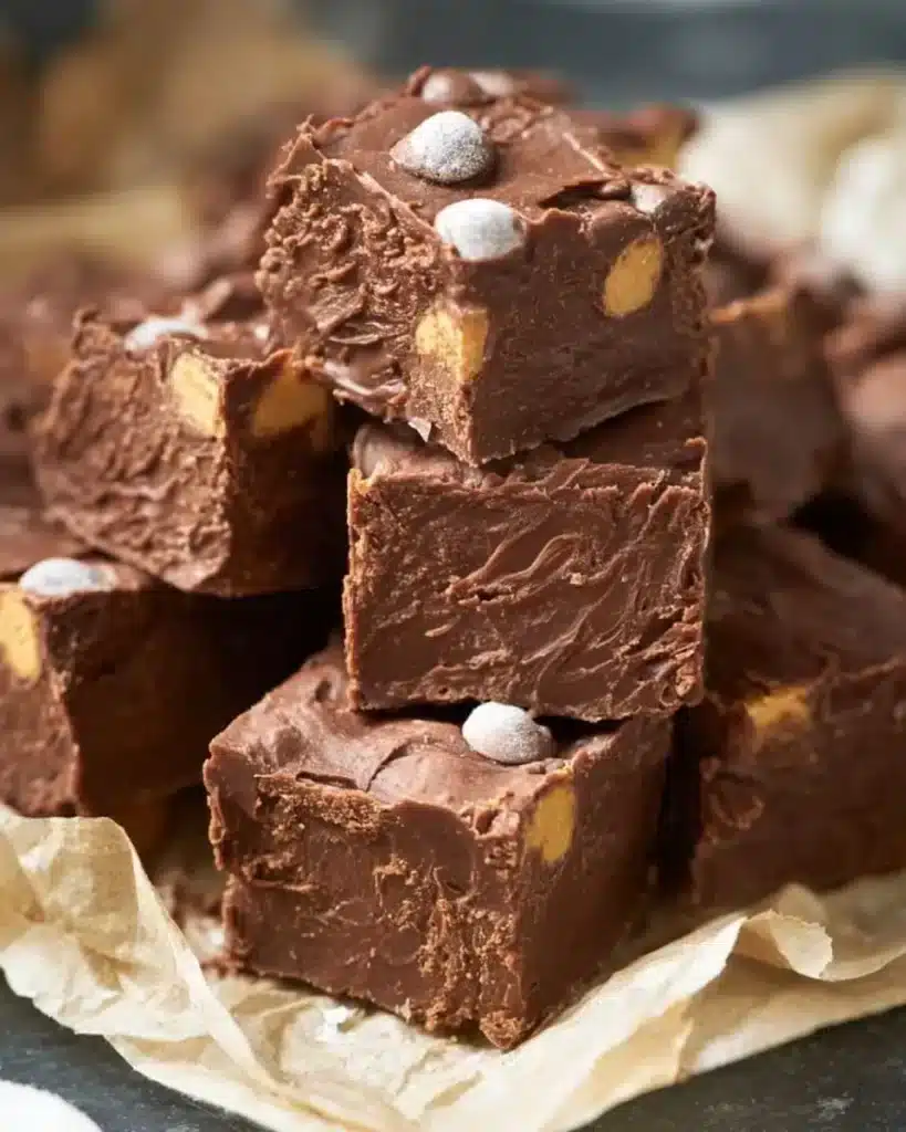 Easy microwave chocolate fudge recipe with ingredients and steps