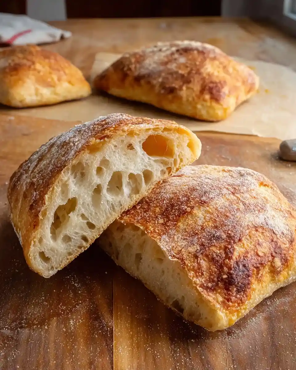 Sliced {{ $('Fetch Recipe Data').first().json["Main Keyword"] }} showing a large airy crumb on a wooden cutting board.