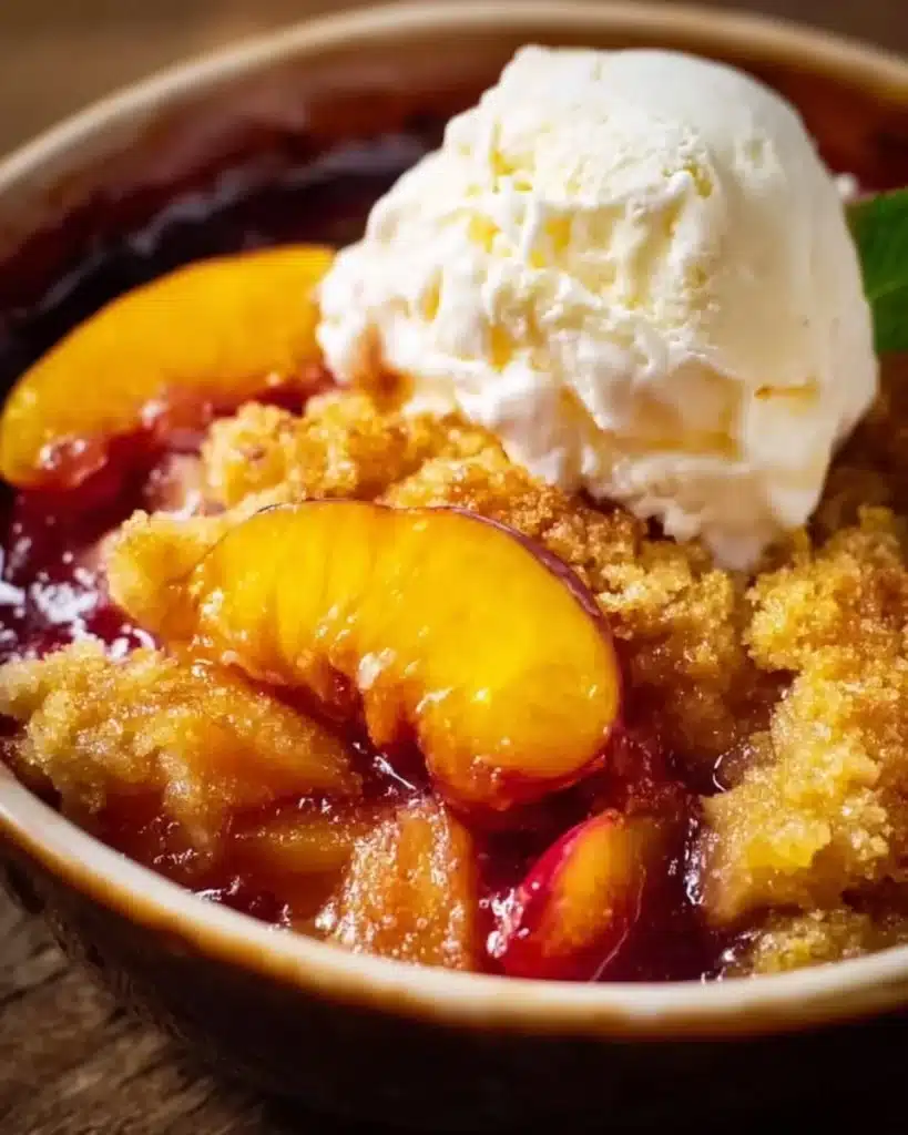 Delicious Easy Southern Nectarine Cobbler served warm with ice cream.