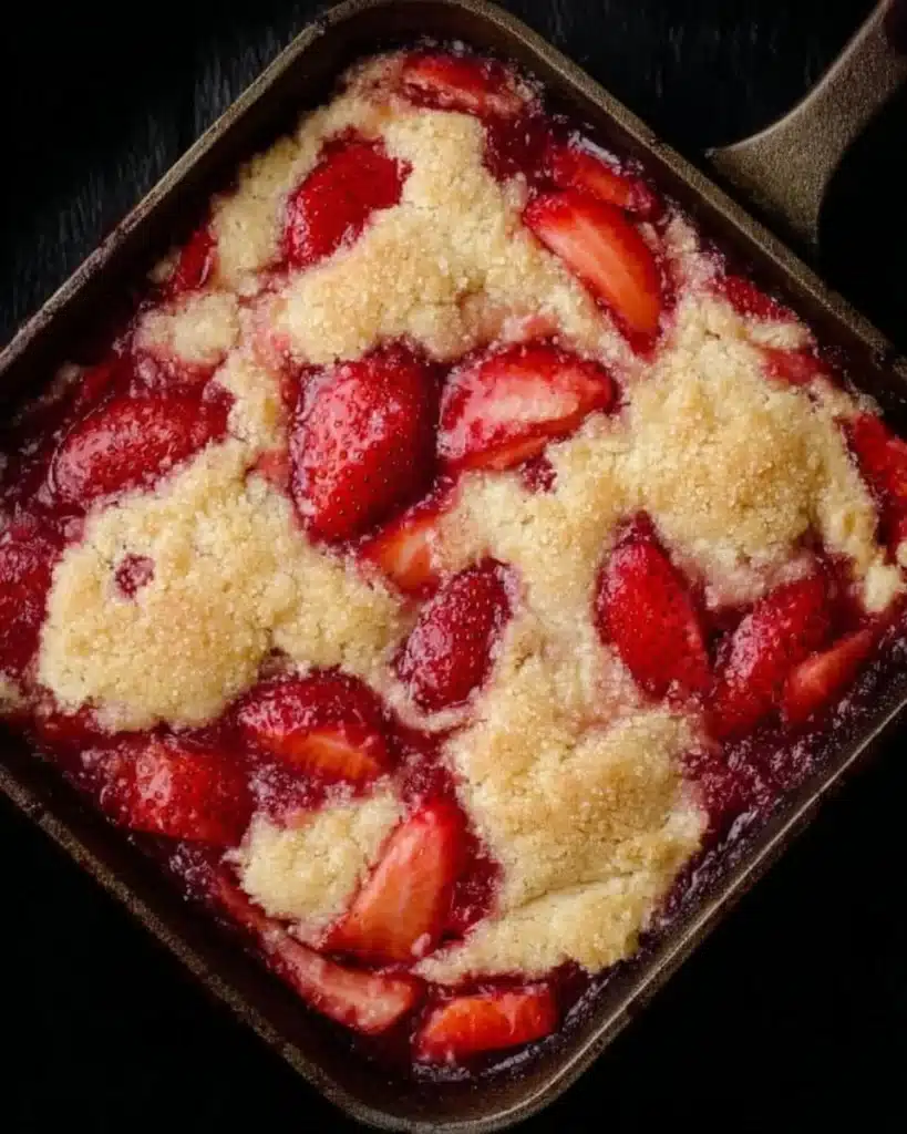 Delicious easy strawberry cobbler with fresh berries and golden crust.