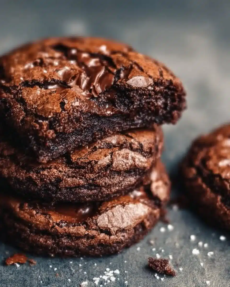 Fudgy chewy brownies on a plate, drizzled with chocolate sauce.