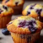 Greek yogurt blueberry muffins baked and ready to eat