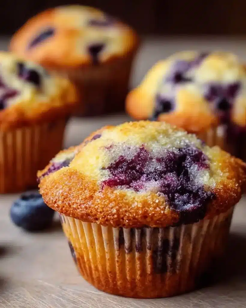 Greek yogurt blueberry muffins baked and ready to eat