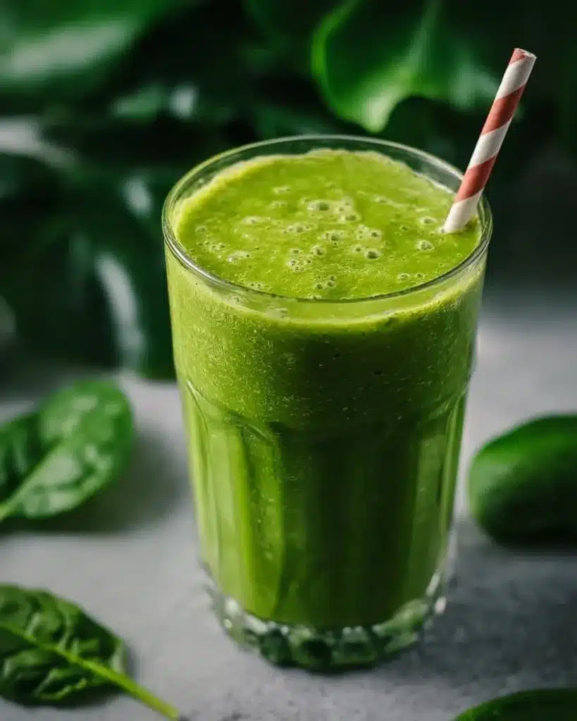 Healthy green detox smoothie with spinach, banana, and fresh fruits
