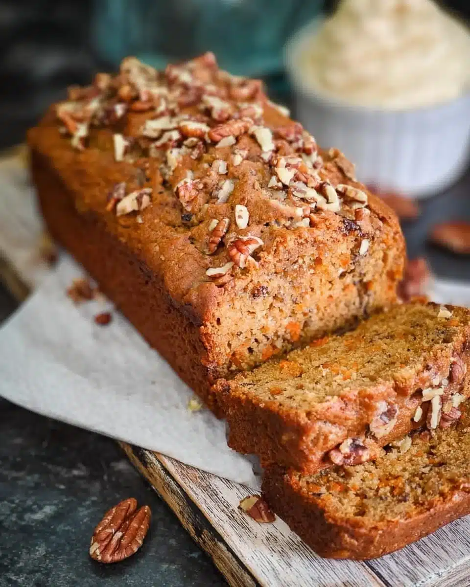 Healthy Carrot Cake Banana Bread with fresh ingredients and vibrant colors.