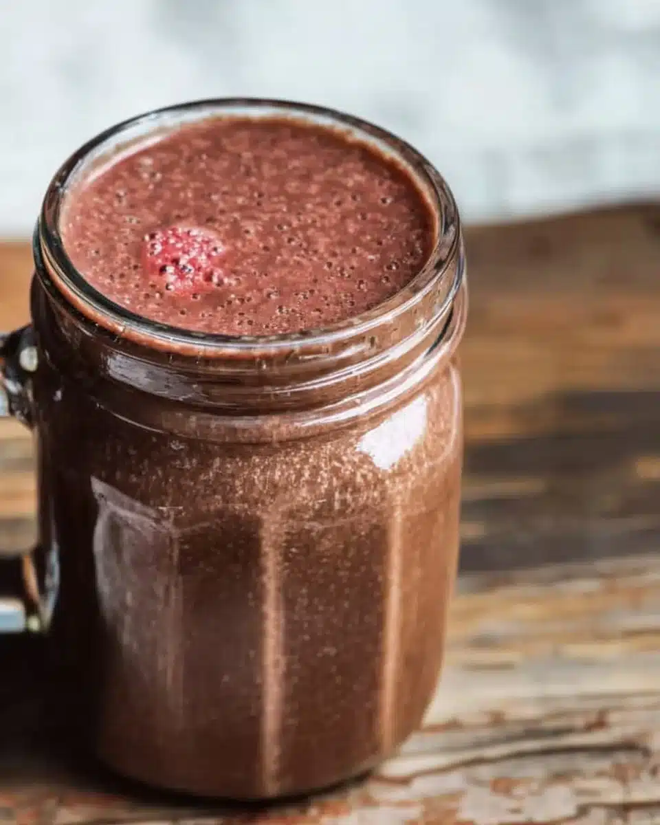 Healthy dark chocolate smoothie with banana and almond milk