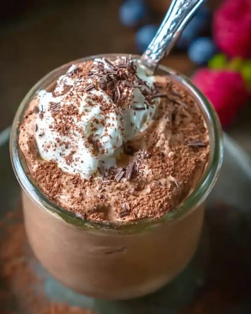 Delicious healthy high protein chocolate mousse in a bowl