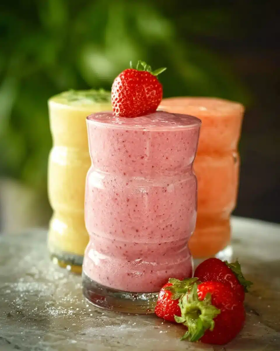 Variety of healthy smoothies in glasses with fruits and vegetables for a nutritious boost
