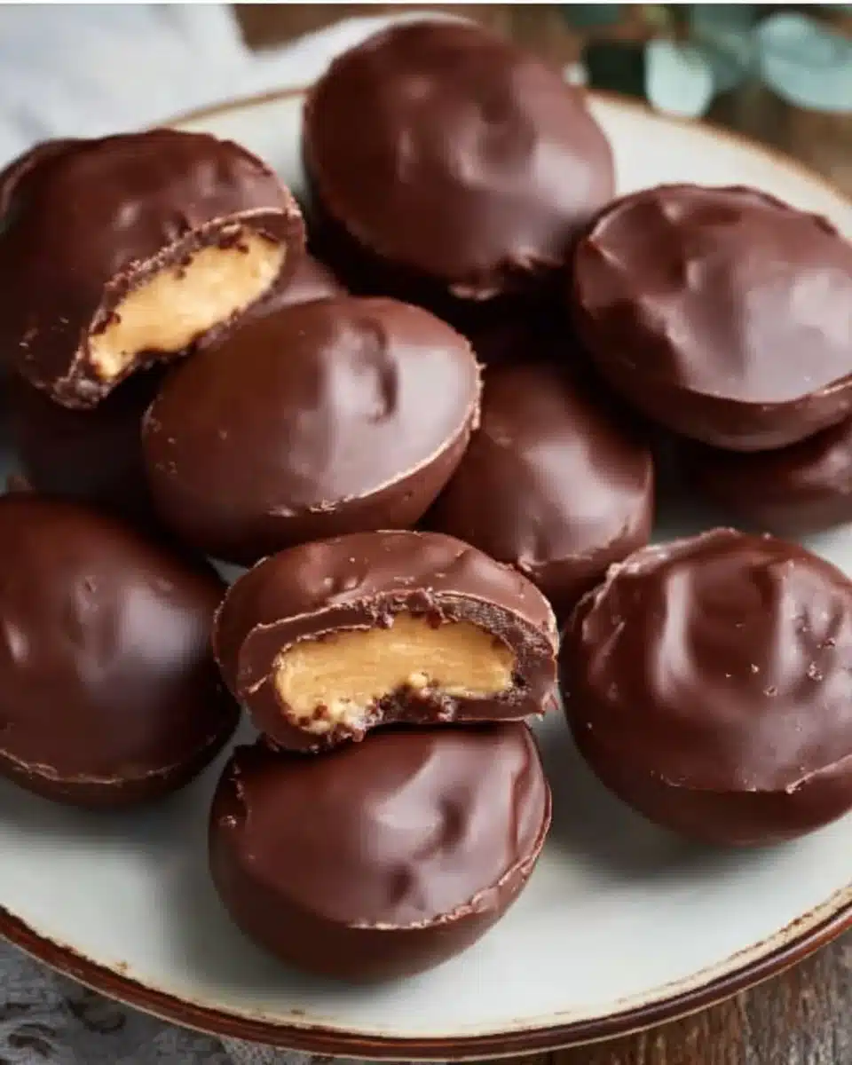 Delicious homemade chocolate peanut butter eggs ready to be enjoyed