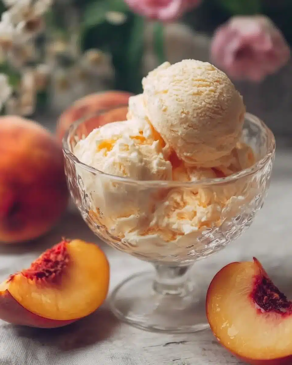 Delicious homemade peach ice cream made with ripe peaches