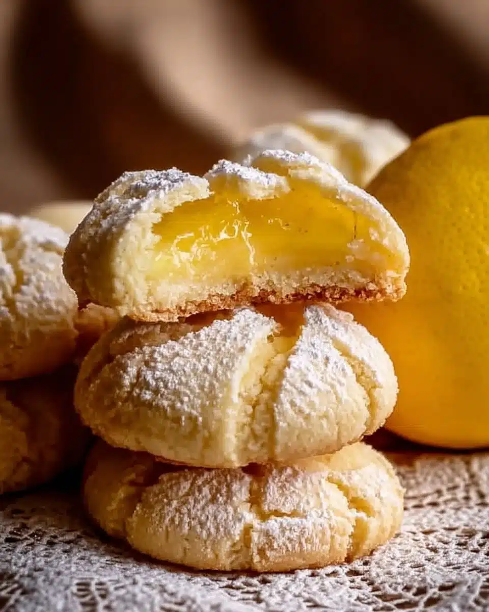 Batch of freshly baked lemon curd cookies on a cooling rack.