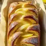 Lemon Honey Snack Loaf on a wooden table, garnished with lemon slices