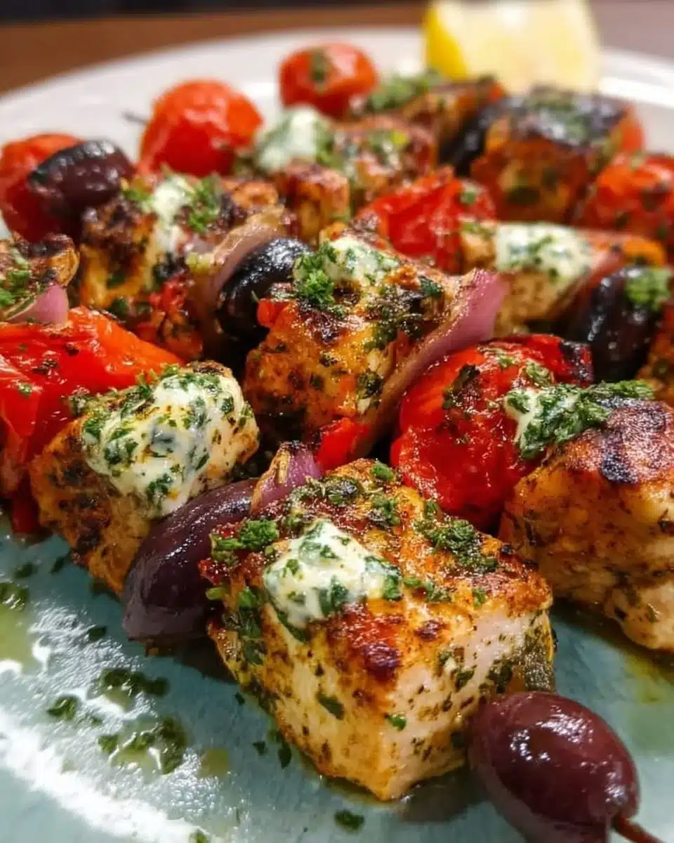 Delicious Mediterranean chicken skewers grilled to perfection with fresh ingredients