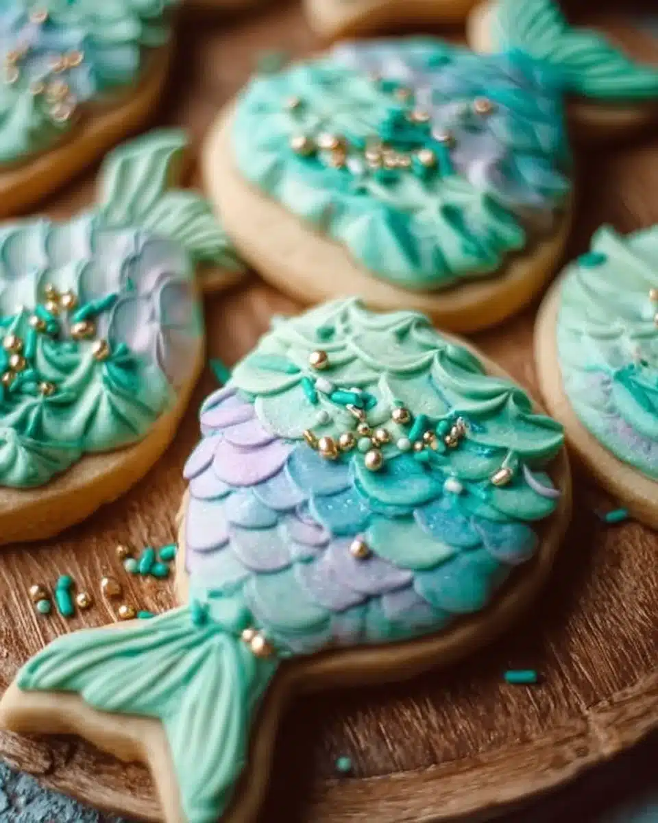 Colorful mermaid cookies decorated with ocean-themed icing