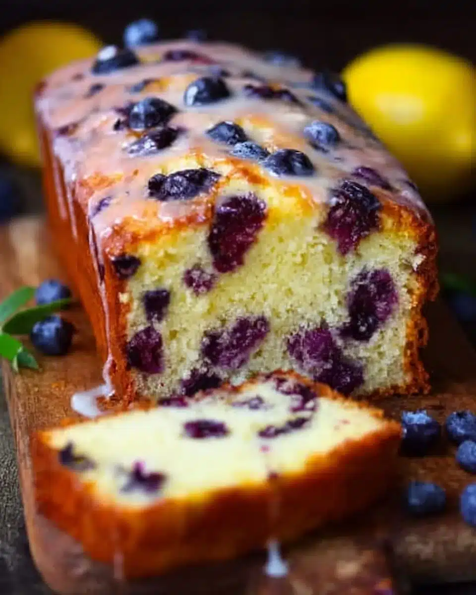 Moist lemon blueberry loaf with fresh blueberries and lemon zest