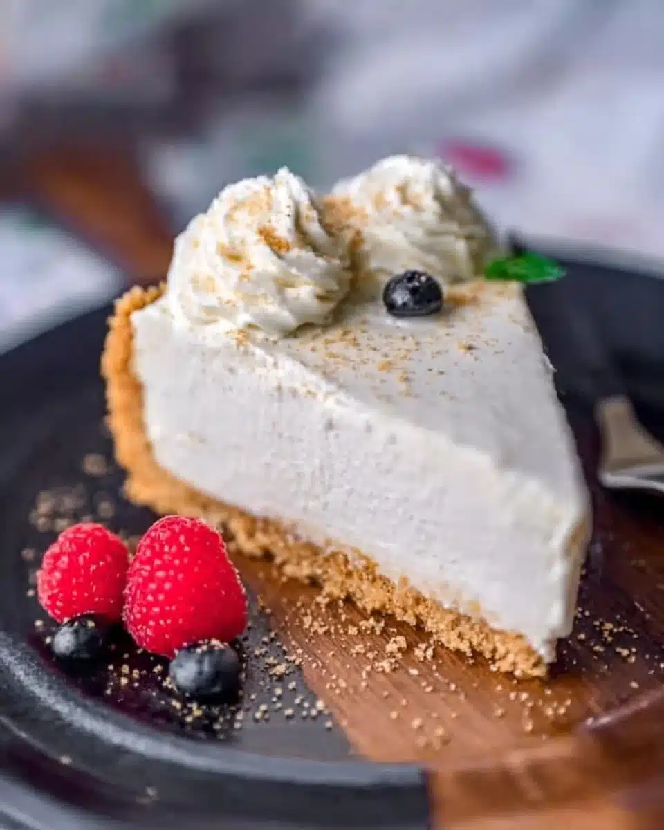 No bake vanilla bean cheesecake topped with fresh berries