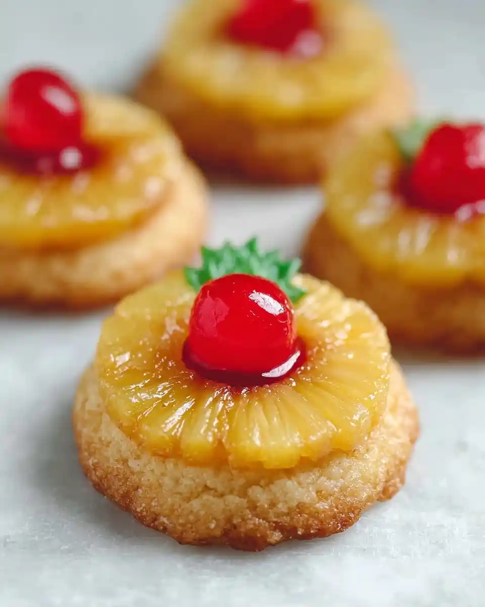 Close-up of sweet {{ $('Fetch Recipe Data').first().json["Main Keyword"] }} topped with pineapple and a red cherry.