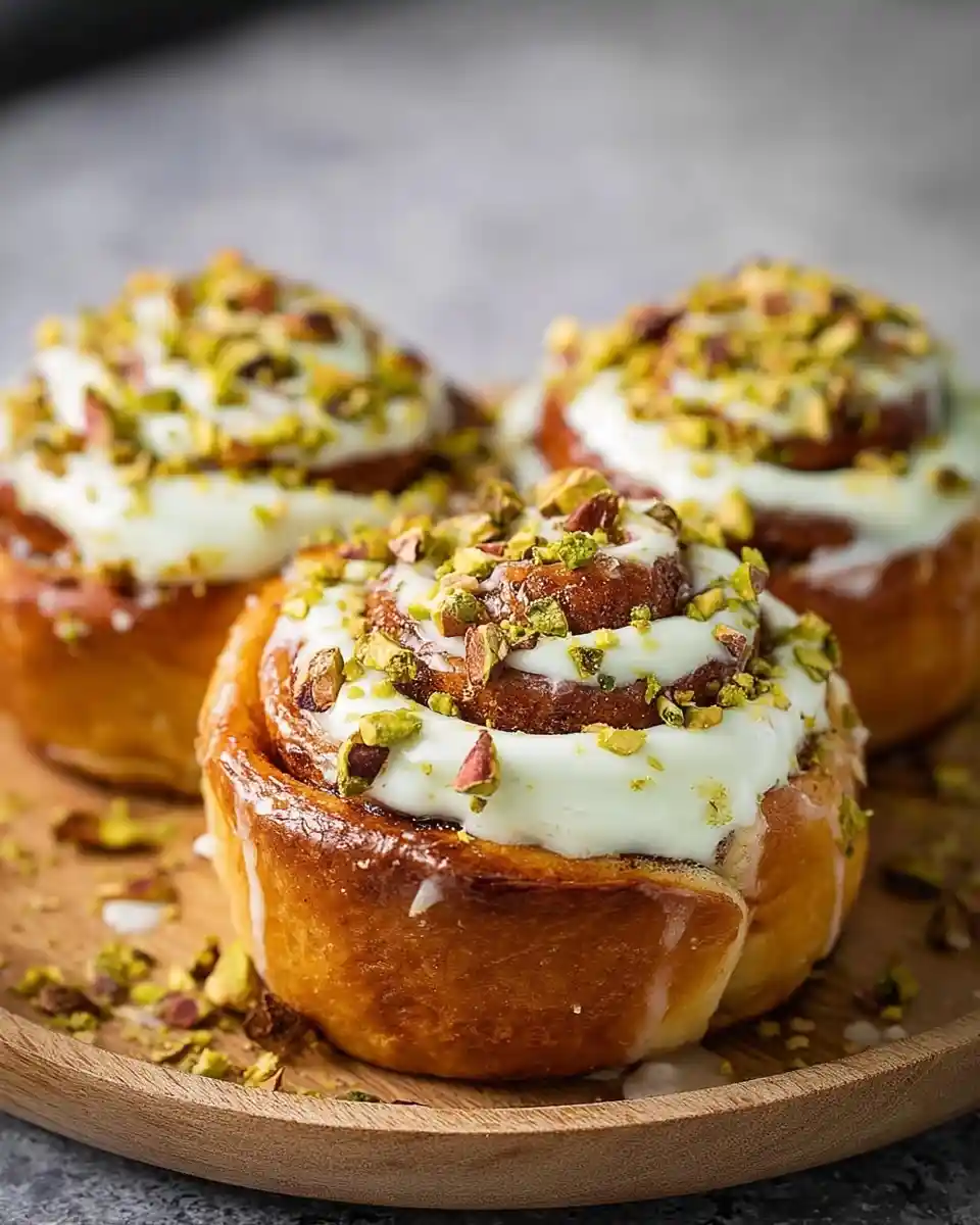 Warm {{ $('Fetch Recipe Data').first().json["Main Keyword"] }} topped with creamy icing and crushed nuts.