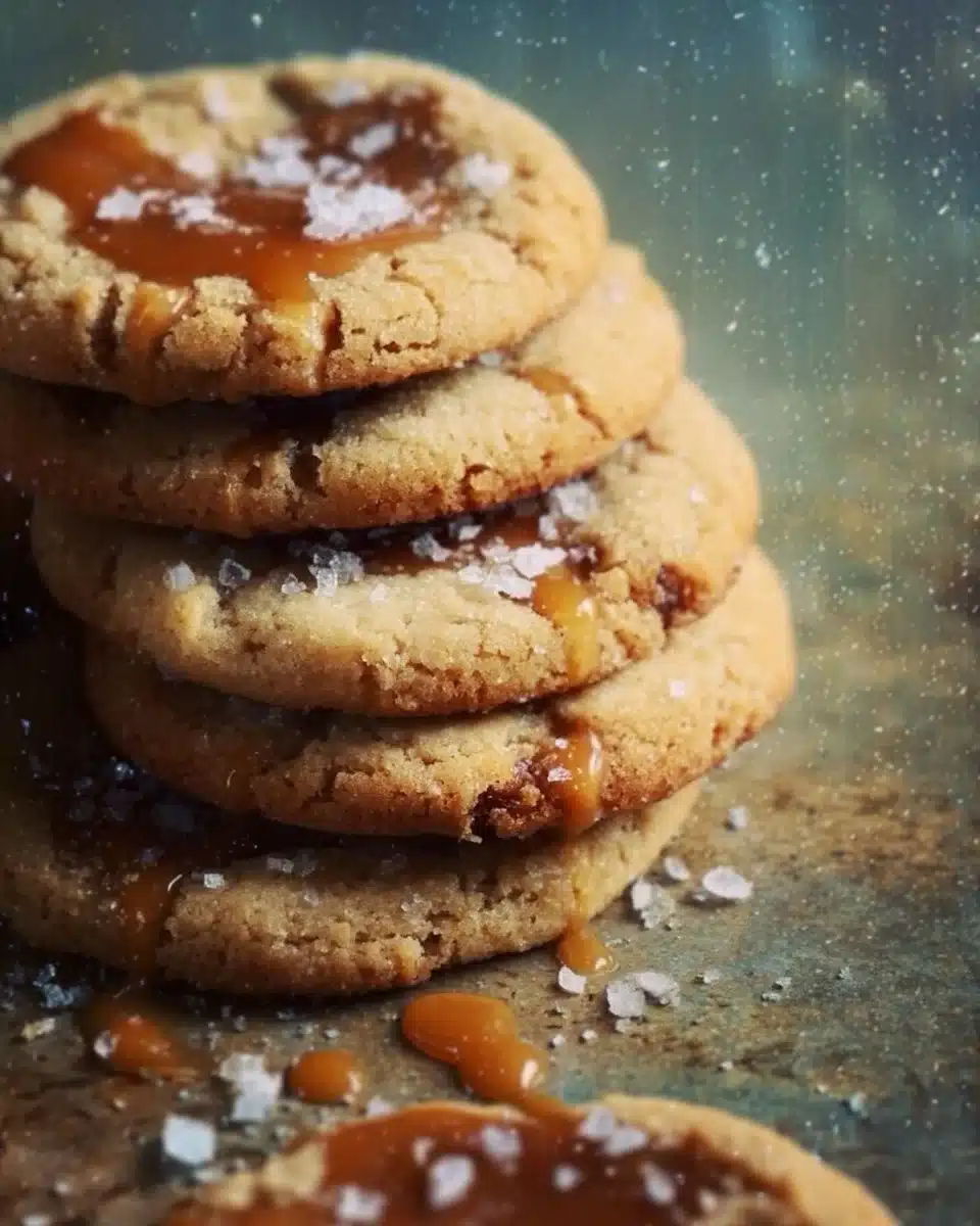 Deliciously baked salted caramel cookies on a cooling rack