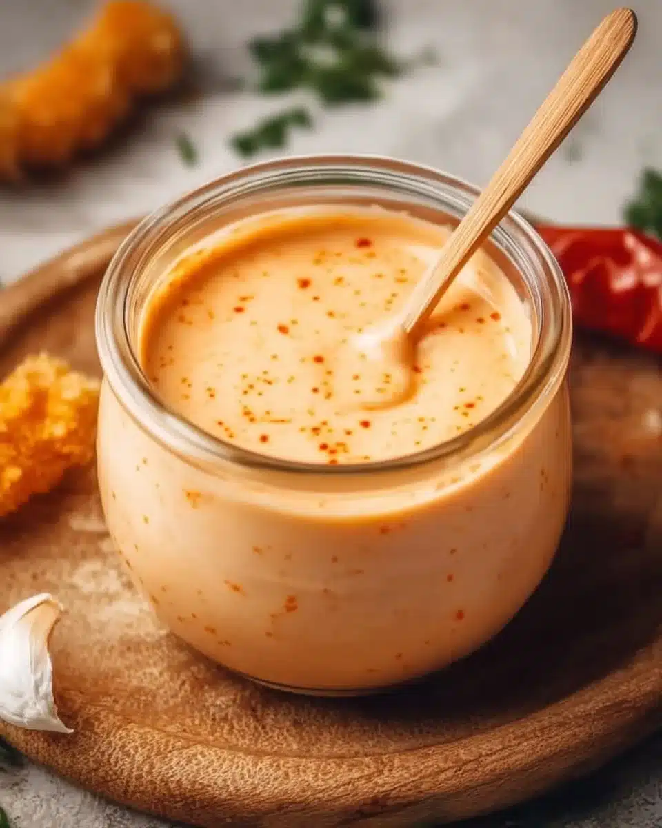 Homemade Spicy Mayo Sauce in a bowl with fresh ingredients