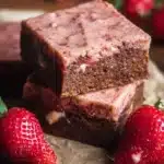 Delicious strawberry brownies with fresh strawberries on top